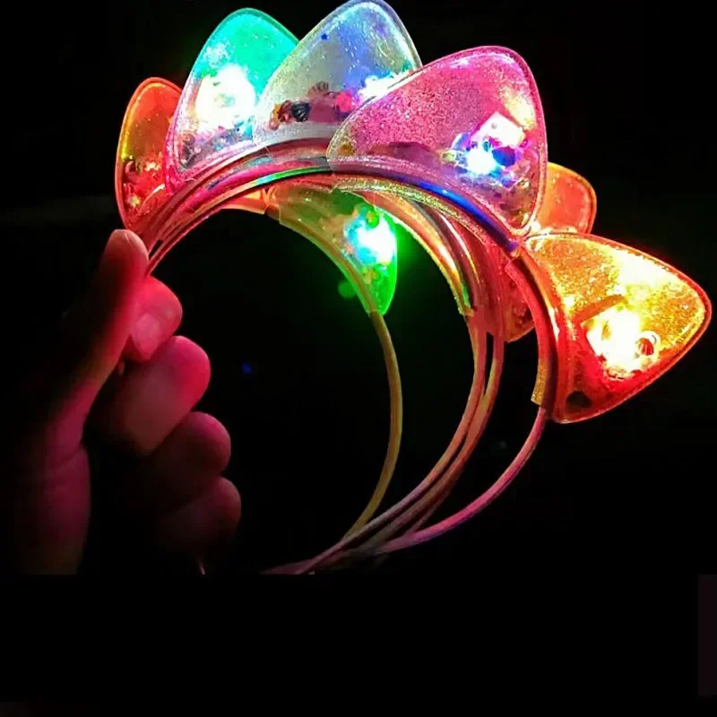 10pcs Flashing LED Light Up Crown Tiara Cat Ears Headband Hair Accessories Hairbands for Women Girls Glow Party Wedding Festival