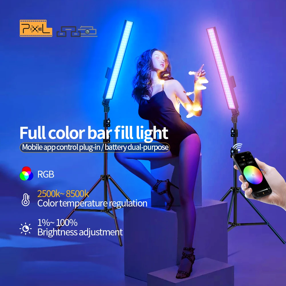 Pixel Saber Handheld Fill Wand Lamp 2500K-8500K RGB Stick LED Video Light Controlled by Phone App for YouTube TIKTOK Shoot