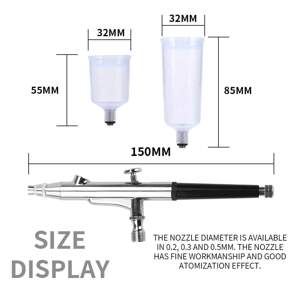 Imagem -02 - Airbrush Double Action Pistola de Pulverização Ajustável Escovas para Decoração do Bolo Acessórios para Ferramentas Manicure 0.2 mm 0.3 mm 0.5 mm