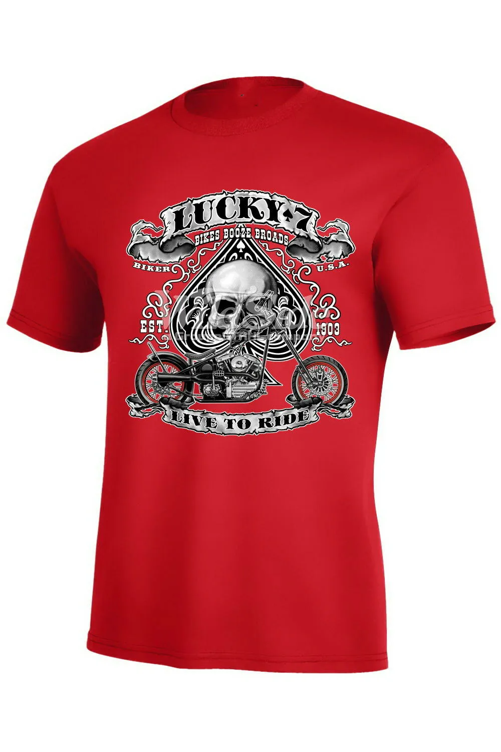 Live To Ride. Booze Broads Lucky Riding Motorcycle Biker T Shirt New 100% Cotton Short Sleeve O-Neck T-shirt Casual Mens Top