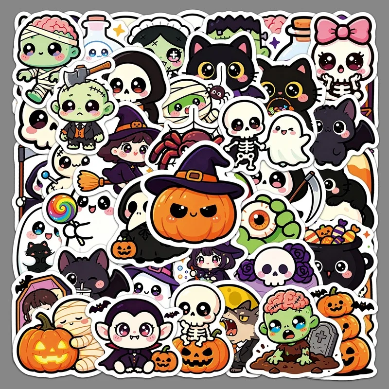 50pcs Halloween Stickers Funny Ghost Monster Pumpkin Stickers For Children DIY Art Supplies
