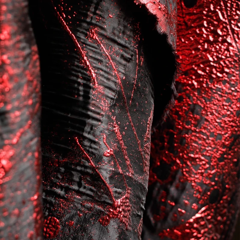 Flash Dark Red Textured Jacquard Fabric Stiff Skirt Pants DIY Bridal Couture Evening Gown Luxury Apparel Designer Material view 4
