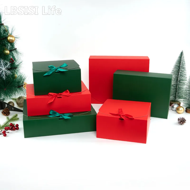 

LBSISI Life-Christmas Gift Box Red Green Cookie Candy Nougat Cosmetic Packaging New Year Party Decor Santa Claus 5 Pcs,10Pcs