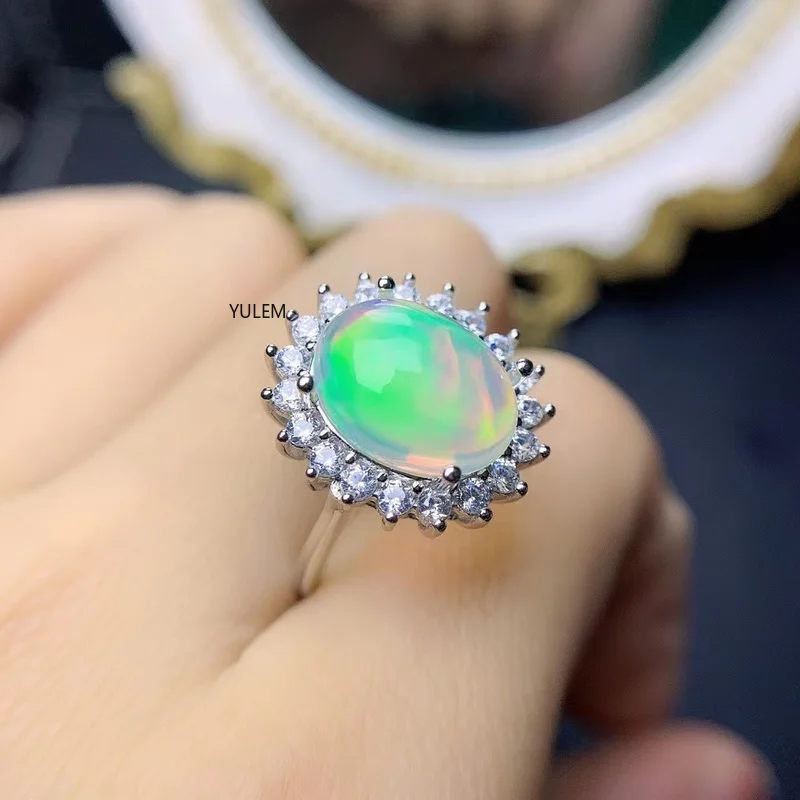 

YULEM 10mm*14mm 100% Natural Opal Ring for Party Faceted White Opal Silver Ring Fashion 925 Silver Gemstone Jewelry