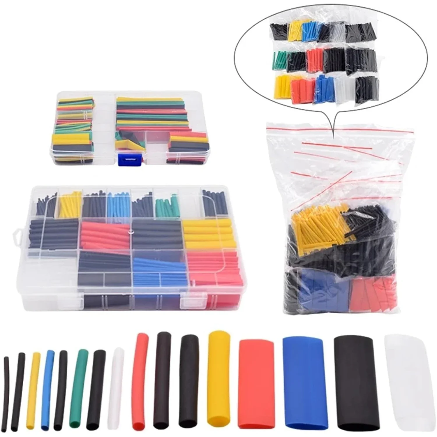 164/328pcs in Box Polyolefin Thermal Insulation Cable Wire Heat Shrink Tubing Shrinkable 2:1 Wrap Sleeves Tube Assorted Set