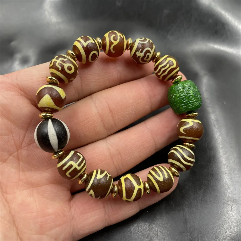 Red Patina Multi- Dzi Bead Bracelet, Vintage Agate Hand String, Fashionable And Versatile