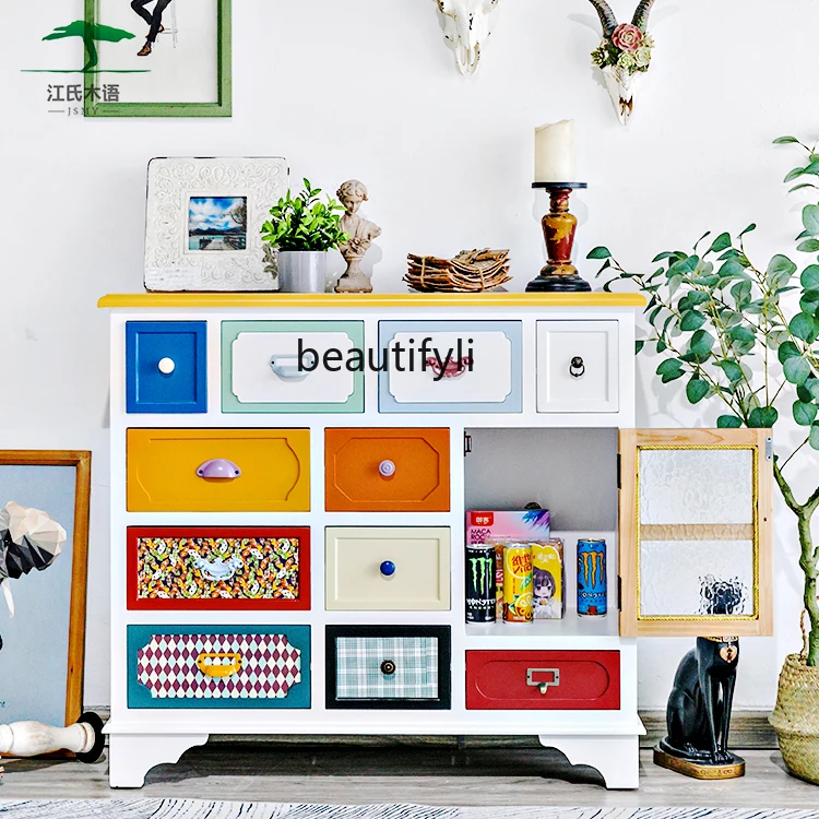 

American Country Style Living Room Solid Wood Five-Drawer Chest Modern Simple Storage Cabinet Bedroom Organizer