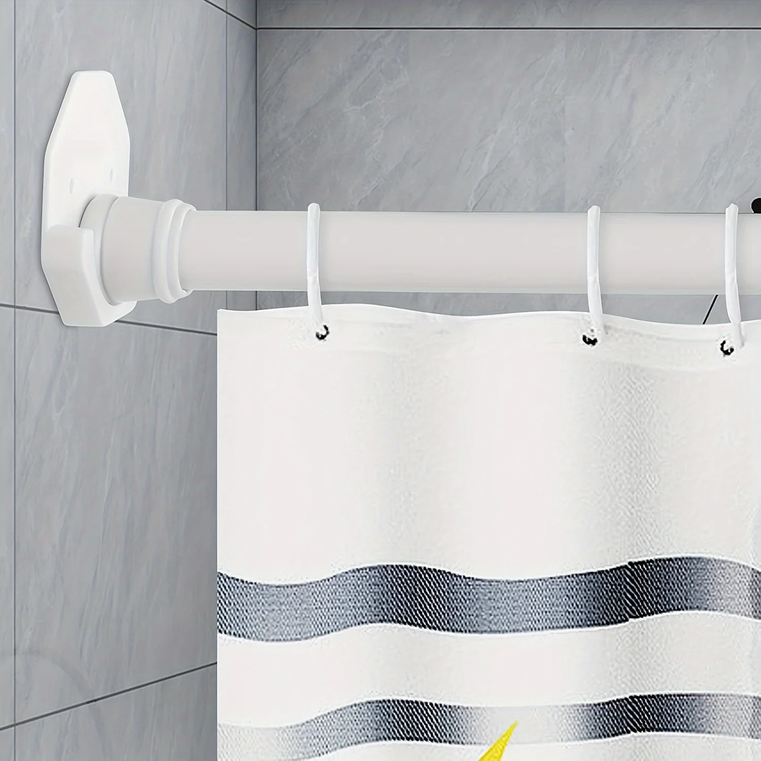2pcs Adhesive Shower Curtain Rod Tension Holders, Shower Rod Mount Retainers, Easy Stick On Wall Rod Brackets White Holders