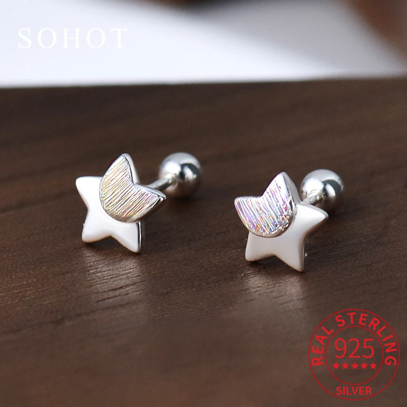

Real 925 Sterling Silver Piercing Screw Bead Star Mini Stud Earrings for Charm Women Cute Fine Jewelry Minimalist Accessories