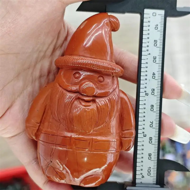 Natural Red Jasper Gnome Cartoon Santa Claus Carving Healing Fengshui Stone Sculpture For Decoration Holiday Gift 1PCS