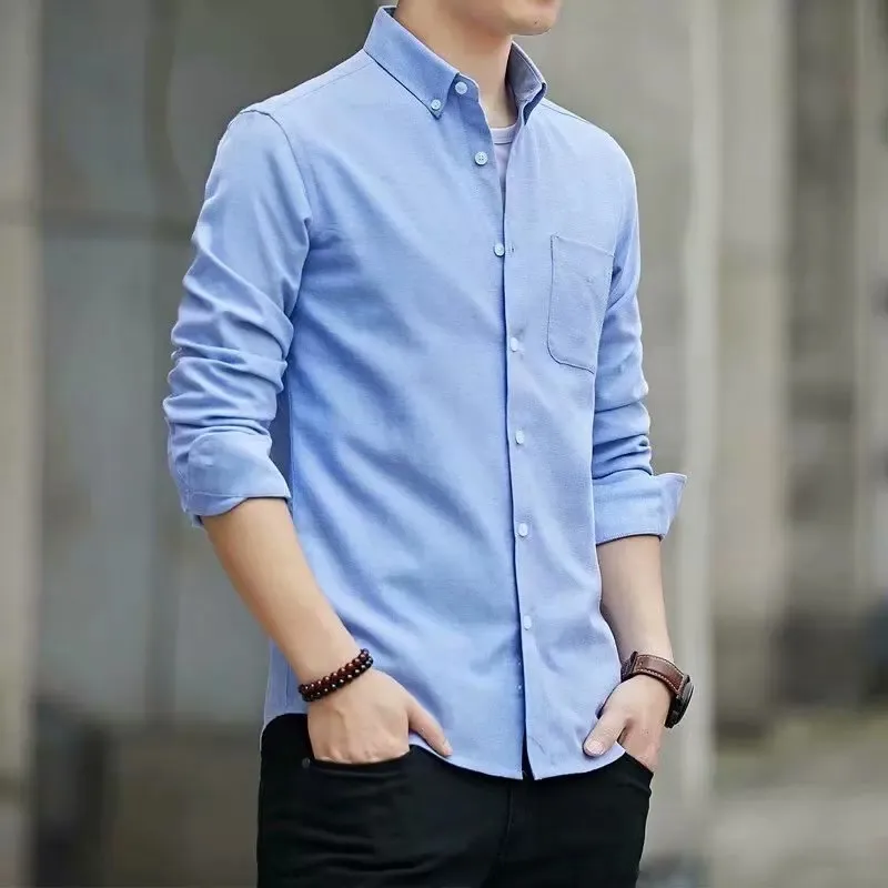 American Style Long Sleeve Loose Fit Pointed Collar Work Shirt for Men Casual Wear Resistant to Dirt Spring Autumn Outerwear