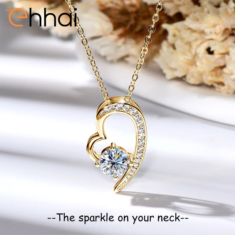 

Ehhai 6.5mm Round Moissanite Heart Pendant Necklace Chain for Women S925 Sterling Silver Fine Neck Jewelry Wedding Gifts Choker