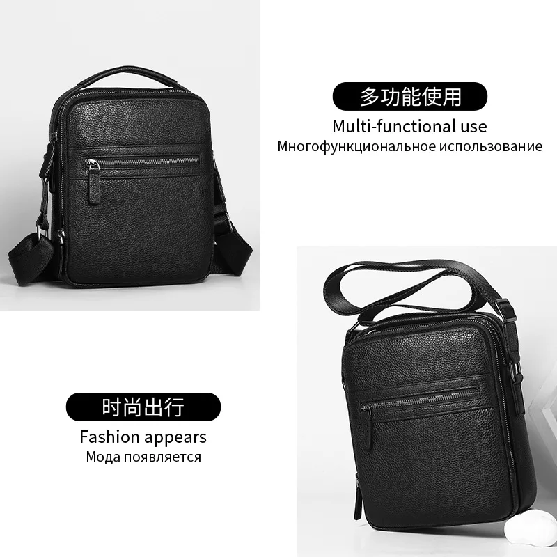 Men's genuine leather crossbody handbag - square shape, lightweight, high-end, for travel and business use, single shoulder bag