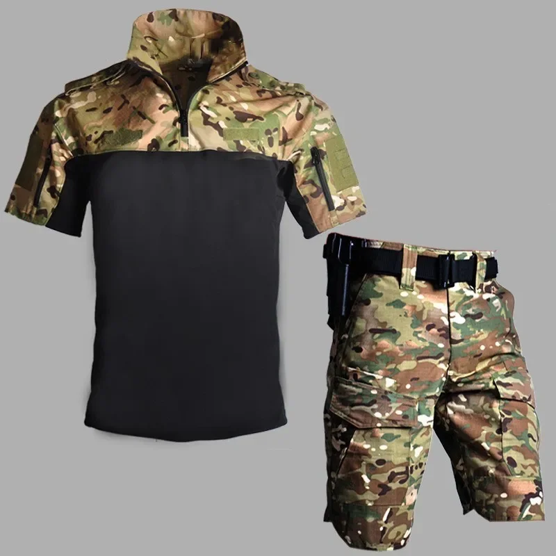 

Camouflage Short Sleeve Combat Uniform Set Army Fan CS Tactical Shirt Shorts Suits Summer Men Outdoor Training Military Clothes