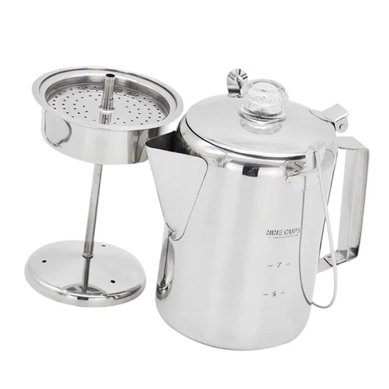 M4YC Efficient 9 Cup Percolator Stainless Steel Outdoor Coffee Maker Easy Pouring Practical Coffee Maker with Large Spout