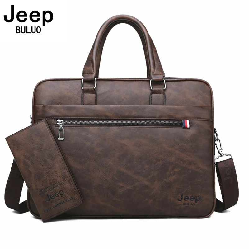 Jeep buluo famosa marca masculina pastas de alta qualidade 14laptop portátil escritório bolsa negócios couro ombro sacos do mensageiro viagem