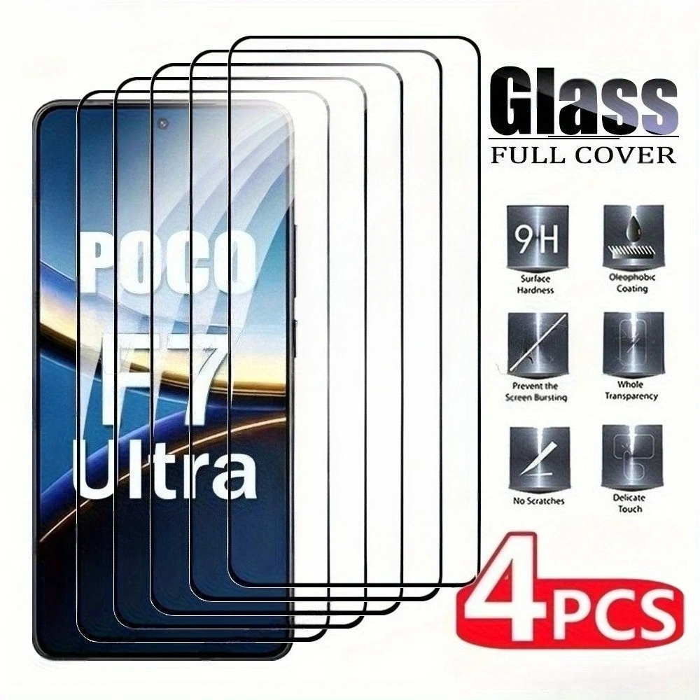 4 Stück ultraklare Displayschutzfolie für Xiaomi Poco F7 Ultra F7 F6 F5 Pro F4 GT gehärtetes Glas für Poco X7 X6 X5 Pro F4 F3 GT NFC