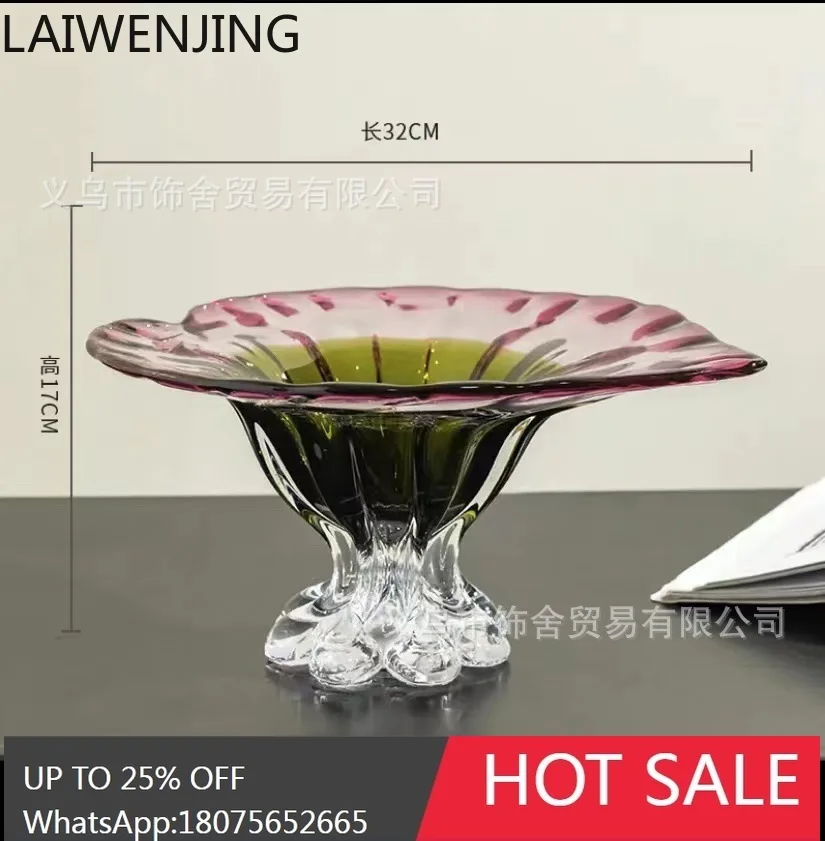HLZ Light Luxury Glass Vase Fruit Plate Ornament Living Room Flower Arrangement Nordic Style Dining Table Vase