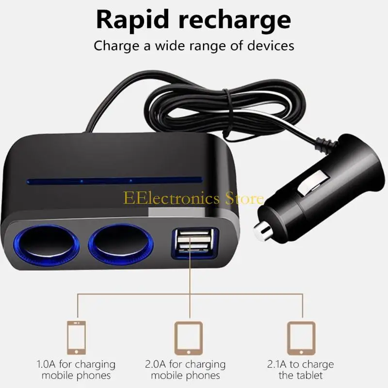 B03C 2 in 1 Splitters Car Adapter with 2xUSB Port 12/24V