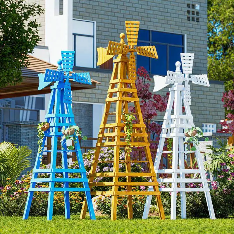 indoor courtyard villa, bed and breakfast balcony decoration windmill anti-corrosion solid wood climbing vine flower stand