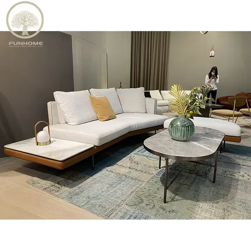 Furniture Living Room Sofa Set Furniture Modern Corner Sofa With the Marble Top Side Table