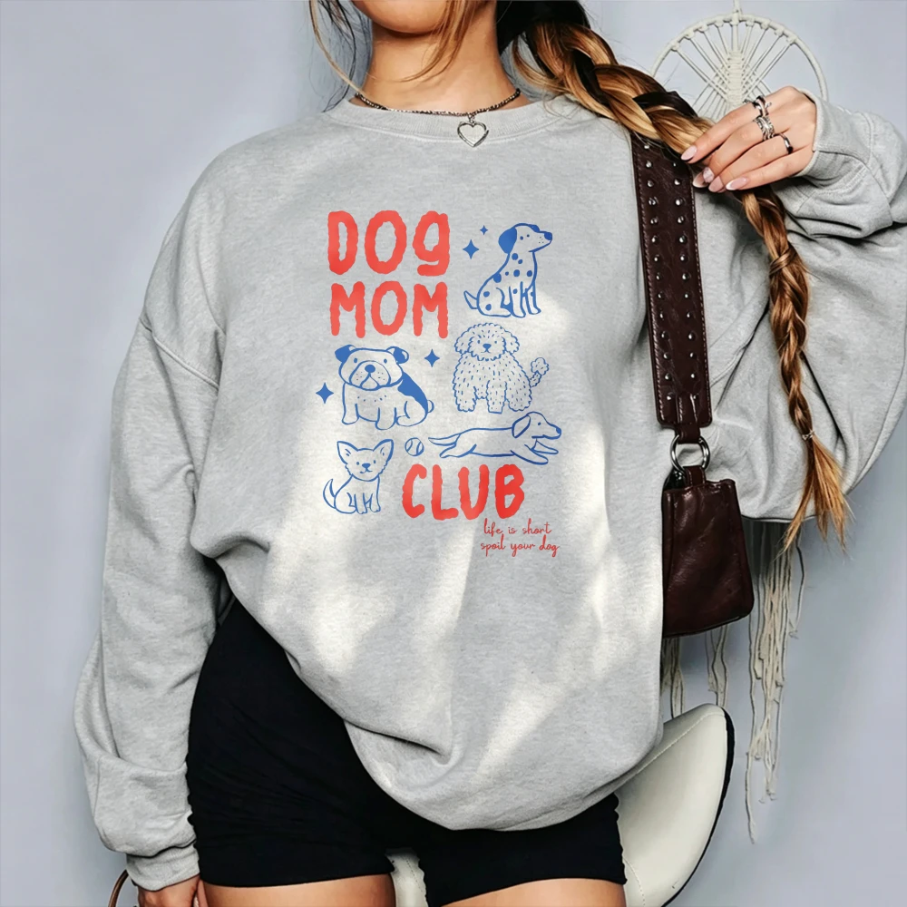 Dog Mom Club Multiple Puppy Sketch Graphic Sweatshirt Cute Doodle Dogs Pullover Dog Lover Pet Owner Casual Loose Sweatshirt Tops