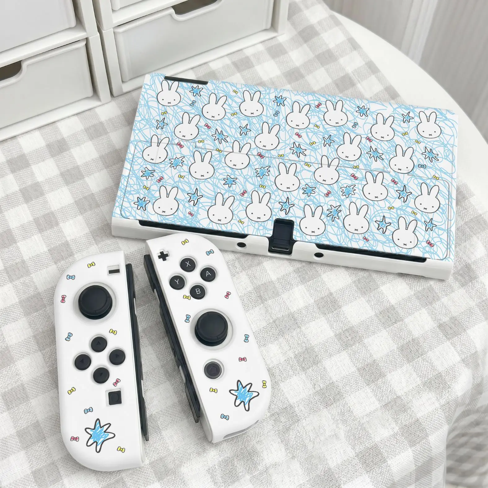 Miffy Cartoon Cute Split Switch Protective Case Oled Protective Case Cute Anti-fall Game Console Accessories Hard Shell Lovely