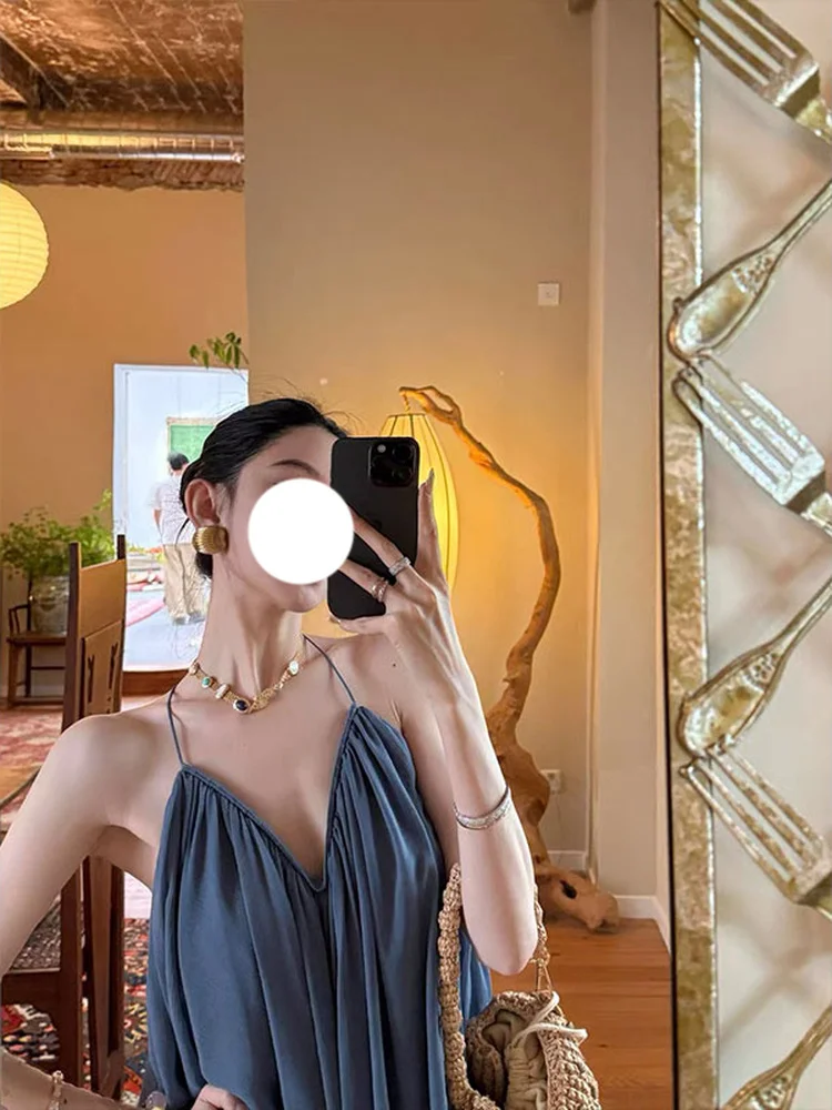 

Summer Korean Style V-Neck Hanging Neck Strapless Tank Top Lazy Style Pure Desire Sleeveless Top with Casual Pants