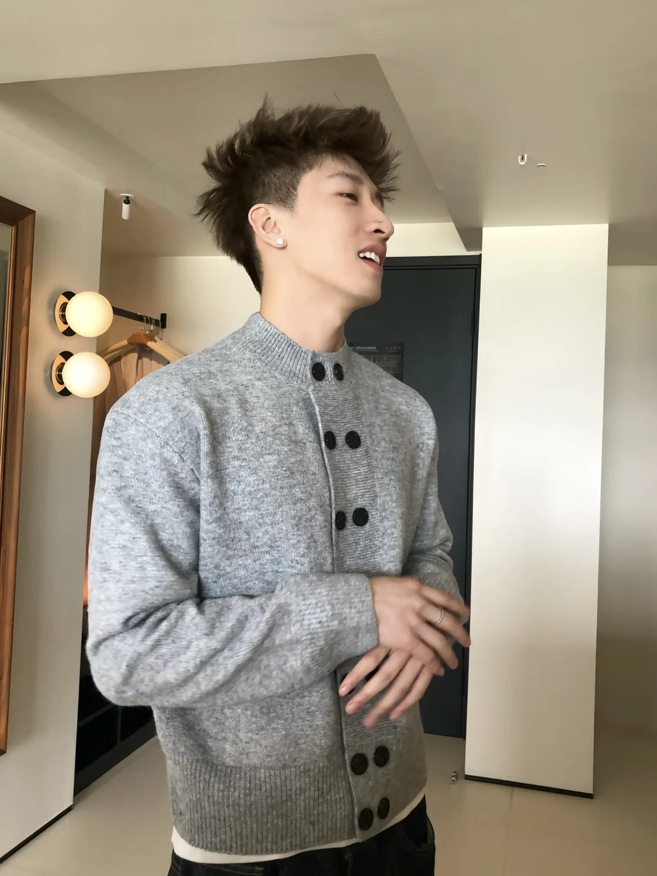 

Мужской зимний универсальный вязаный кардиган Ele American Retro с двойной планкой на пуговицах, теплый свитер-жакет с длинными рукавами и круглым вырезом