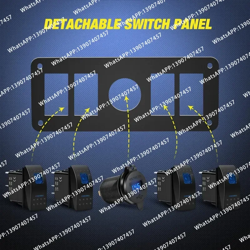 4-Position modified car-ship switch panel, blue 5P rocker switch with QC3.0 car charger