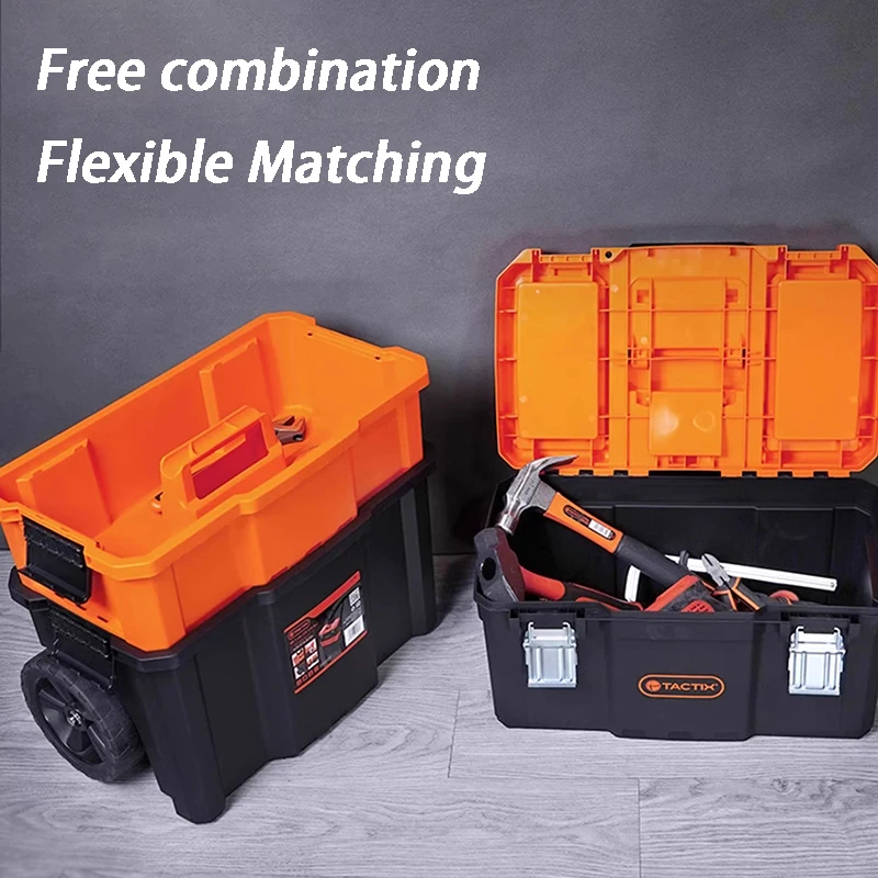 Conjunto de caja de herramientas con varilla de tracción combinada, caja de almacenamiento de Hardware multifuncional, cajas organizadoras de herramientas de mantenimiento de electricista apilables