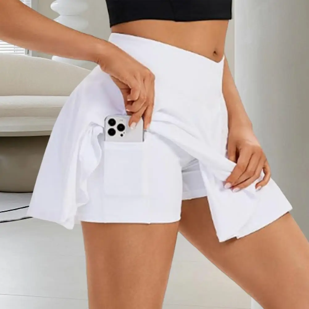 Indoor Wear Yoga Skort Women Yoga Skort A-Line Style Yoga Sport Skirt with Liner Solid Color Comfortable Fabric Versatile Skirts
