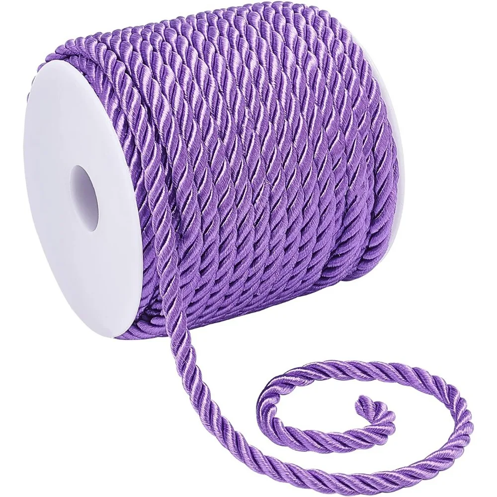 3 Braided Cord 5mm Purple Twist Rope Decorative Cord Shiny Viscose Cording for Home Décor Upholstery Curtain Tieback Making Kit