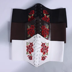 Ceinture corset gothique pour femme, Cummerbunds brodés de fleurs en PU, ceinture amincissante pour femme, ceinture large noire vintage pour fille, mode