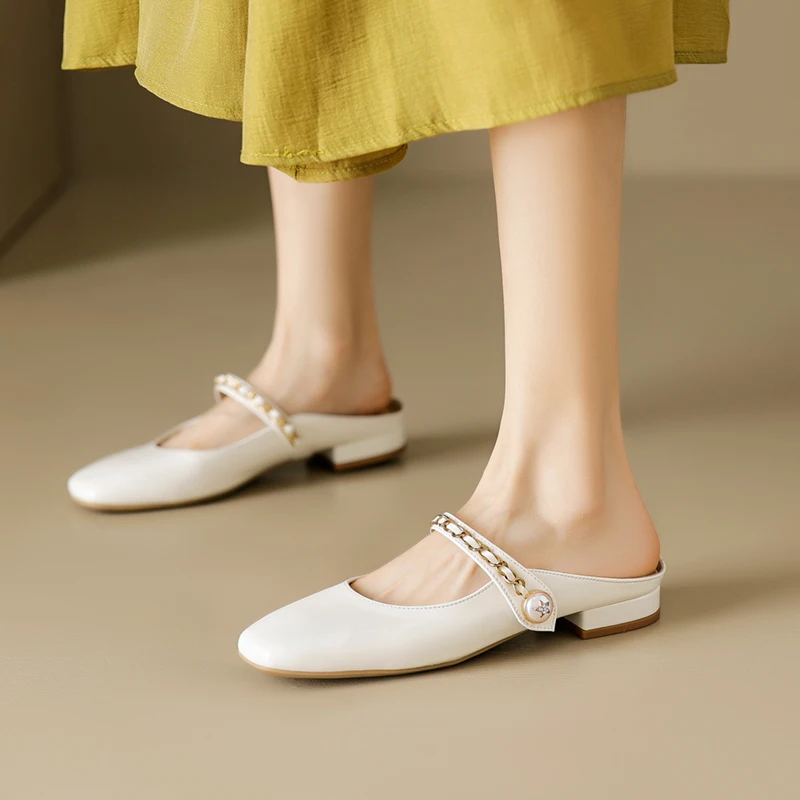 

Лето 2023, женские сабо из натуральной кожи, женская обувь, туфли на массивном каблуке с квадратным носком, сандалии с открытой пяткой, неглубокие тапочки