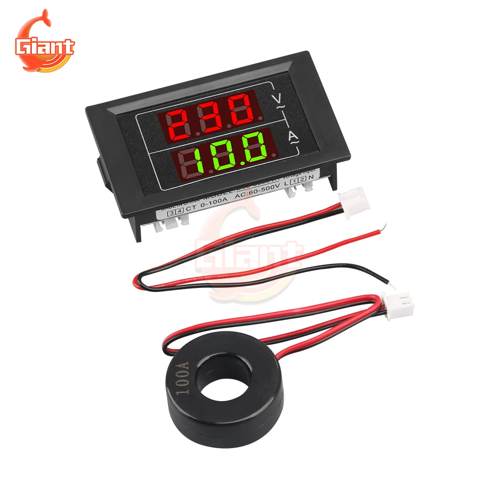 AC60-500V 100A Digital Voltmeter Ammeter Red Green Double Display Voltage Current Meter Tester Single-phase Voltage Detector