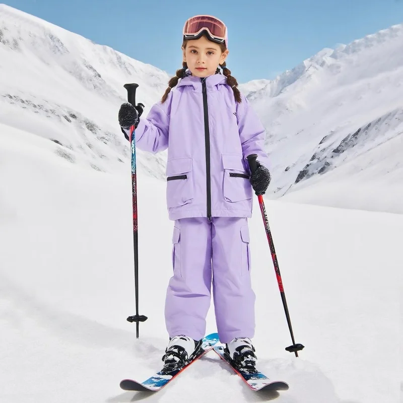 

Outdoor Sport Mountain Boys Skiing Sets Winter Hooded Jacket Pants Girls Snow Suits Waterproof Warm Children Snowbaord Costumes