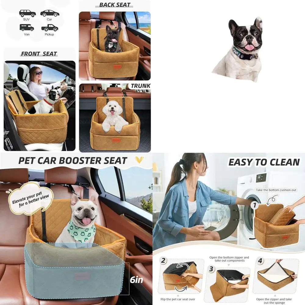 

Portable Pet Car Seat for Small to Medium Dogs: Memory Foam Cushion, Under 35lbs, Removable Washable Cover, 2 Safety Belts, Stor