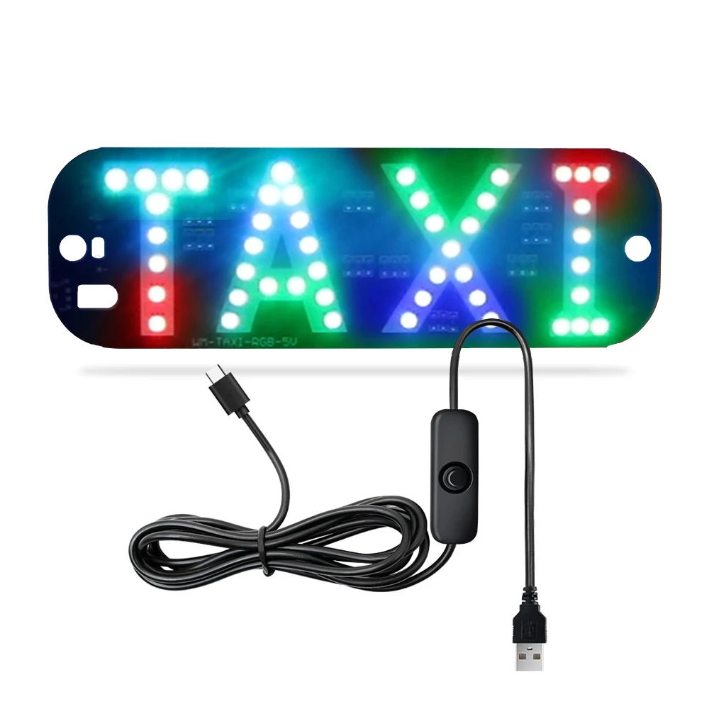 TAXI Sign RGB Taxi Flashing Hook on Car Window with USB C Inverter Taxi Light white red blue