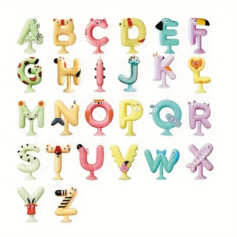 Cute Animal Alphabet ABC Suction Cup Toys, Colorful Alphabet Play Set, Puzzle Learning Sensory Toys, Random Colors and Styles