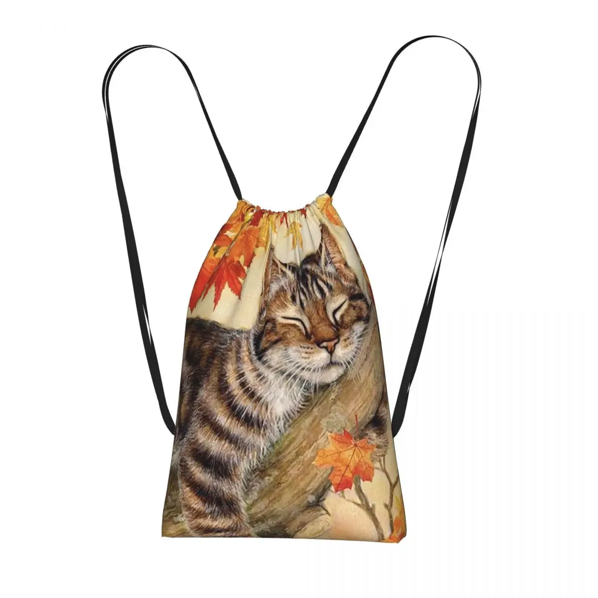 

Cat Sleeps On A Tree Branch Print Backpacks Fashion Drawstring Bags Sports Bag Book Bags for Travel School