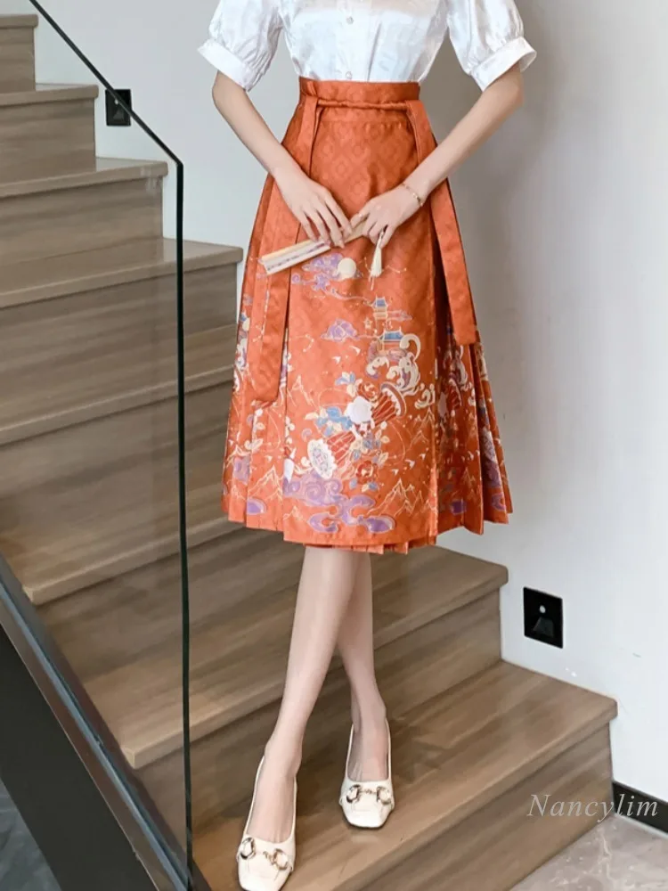 New Chinese Style Skirt for Women Improved Hanfu Horse-Face Skirt Daily Commute Spring and Summer Ladies Skirt Faldas Mujer