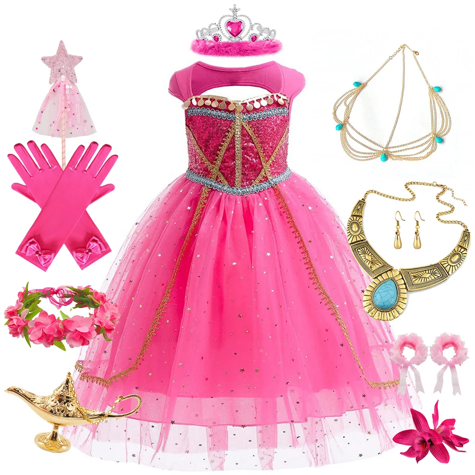 

Kids Jasmine Dress Girl Birthday Gift Carnival Party Costume Princess Cosplay Aladdin Vestidos Children Halloween Charm Clothing