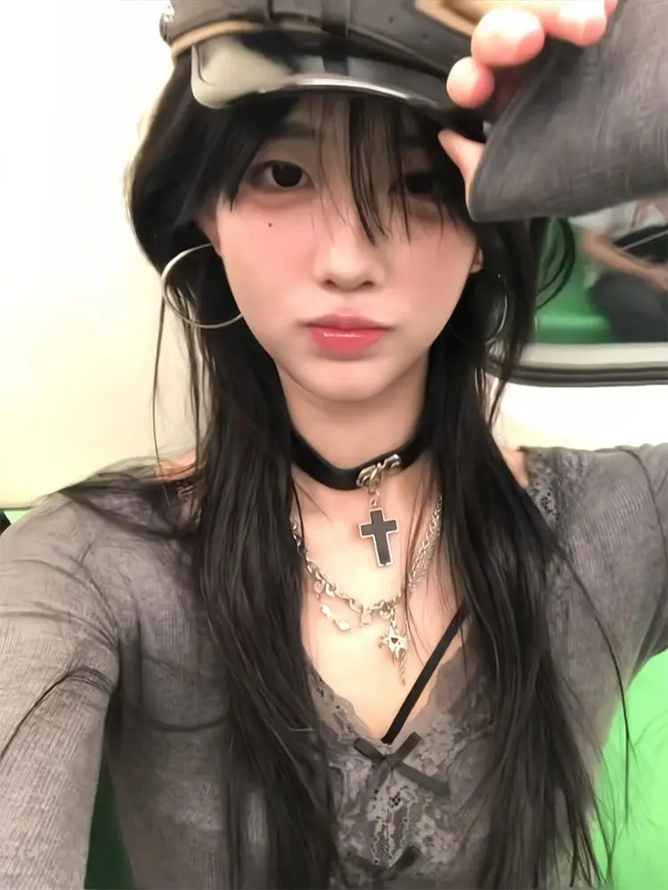 Seeslim 긴 소매 고스 티, 스키니 핫스위트 슬림 시크 티셔츠, 한국 패션, Y2k, 2000 년대 의류, 가을