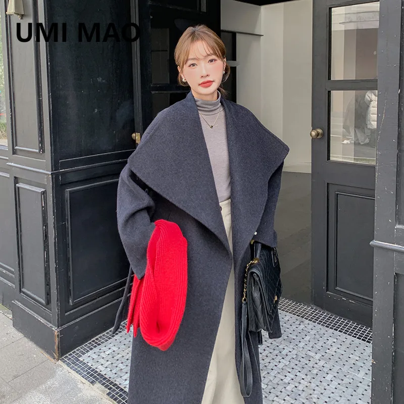 

UMI MAO шерстяное пальто женское Ямамото темно-осень-зима двусторонняя сумка для пожертвований шерстяное пальто женское пальто