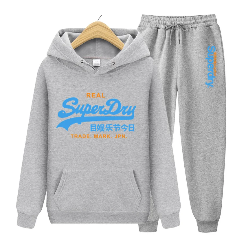 Superdry-Sudadera con capucha y pantalones para hombre, conjunto de ropa deportiva informal y holgada, de calle, a la moda, para otoño e invierno, novedad de 2024