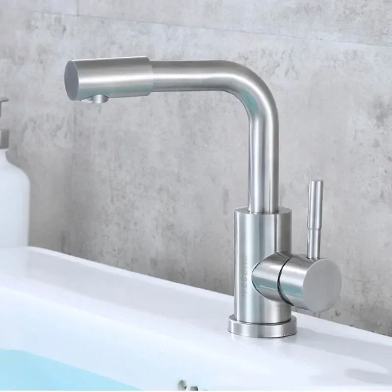 صنبور حوض غسيل مثبت على سطح السفينة 360 درجة °   صنابير الحمام الدوارة 304 الفولاذ المقاوم للصدأ مقبض واحد نحى النيكل الساخن الباردة الحنفية