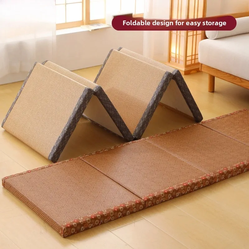 Natural Coconut Fiber Tatami Mat Foldable Floor Mattress Multi-Purpose Brown Rug Breathable Cooling Bed Mat for Home Fitness