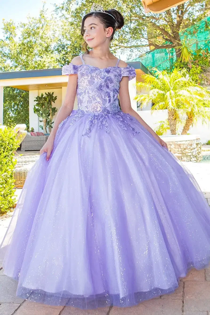 Elegant Purple Flower Girl Dress Lace Printing Premium Solid Fluffy Princess Wedding Dresses Party Ball First Communion Gowns