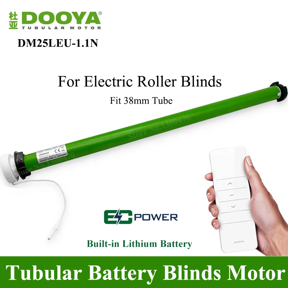 

DOOYA DM25LEU Tubular Motor built-in li battery Motor for Rolling Blinds, RF433 Emitter Control,for 38mm Tube,Brackets+Tail Plug